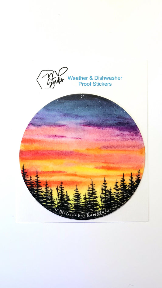 "Setting Sun" Weather Proof Sticker 75mm