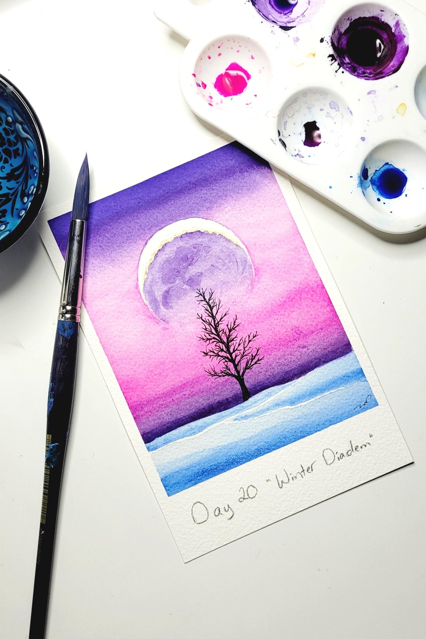 "Winter Diadem" Day 20 Moon Over Tree in Winter