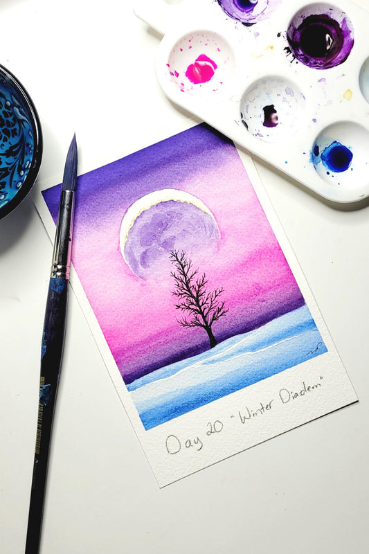 "Winter Diadem" Day 20 Moon Over Tree in Winter