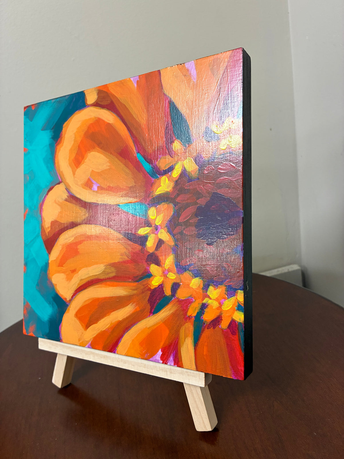 "Orange Zinnia" Acrylic Painting