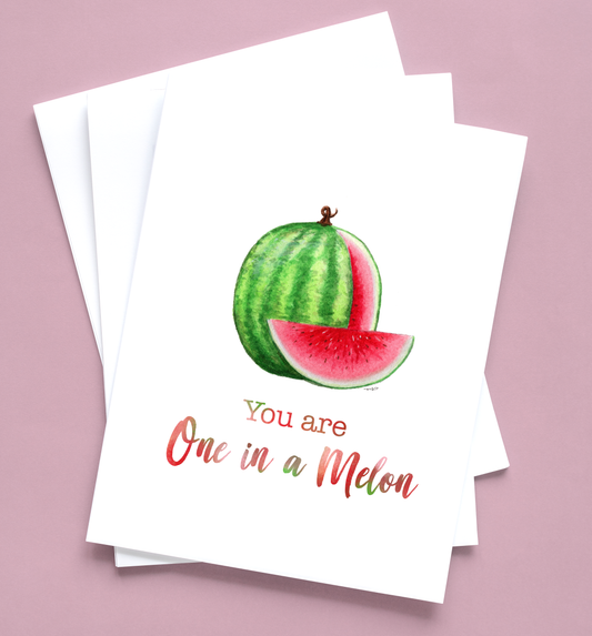 "You Are One In a Melon" Watermelon 4.25x5.5" Blank Greeting Card with Envelope