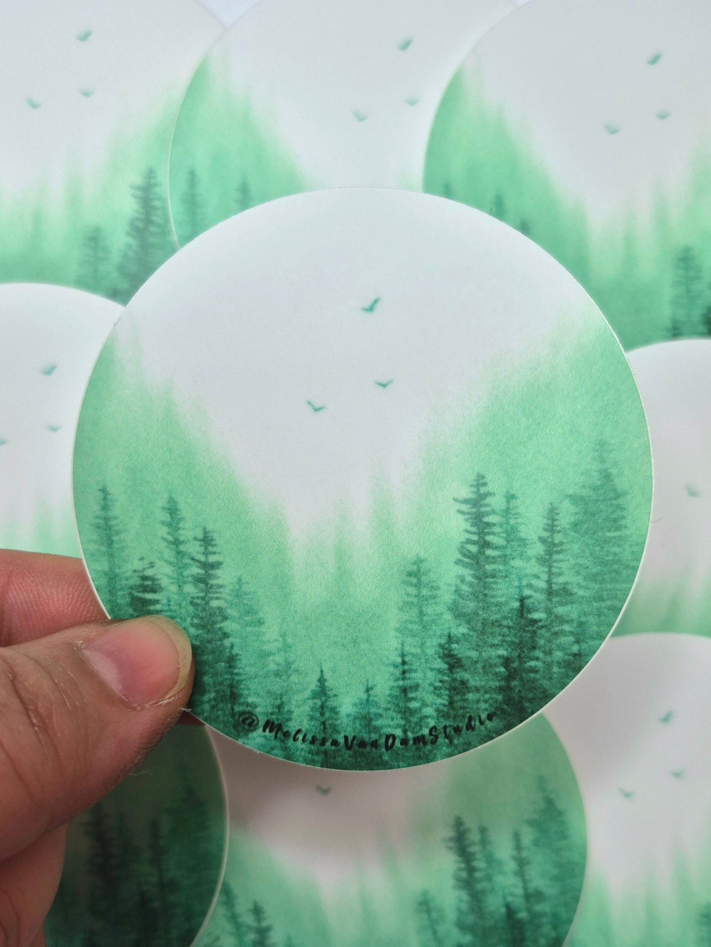 "Misty Pines" Weather Proof Circle Sticker 75mm