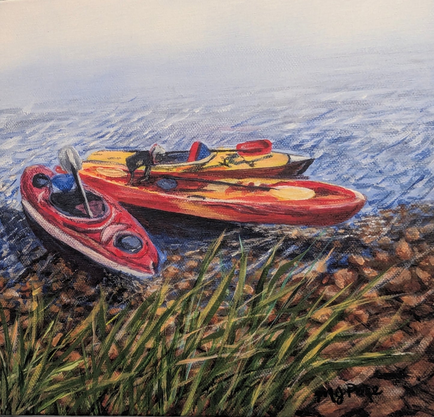 "Three Friends Kayaking" Reproduction 20 x 20