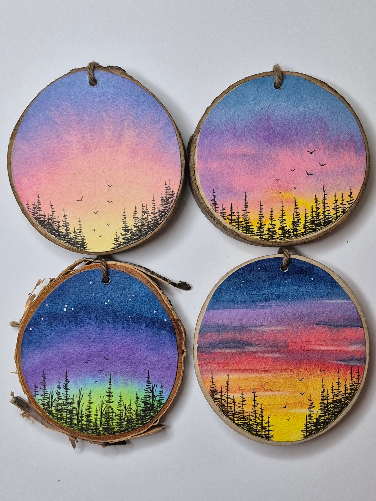 Hand Painted Wood Slice Ornaments - Medium