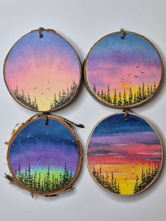 Hand Painted Wood Slice Ornaments - Medium