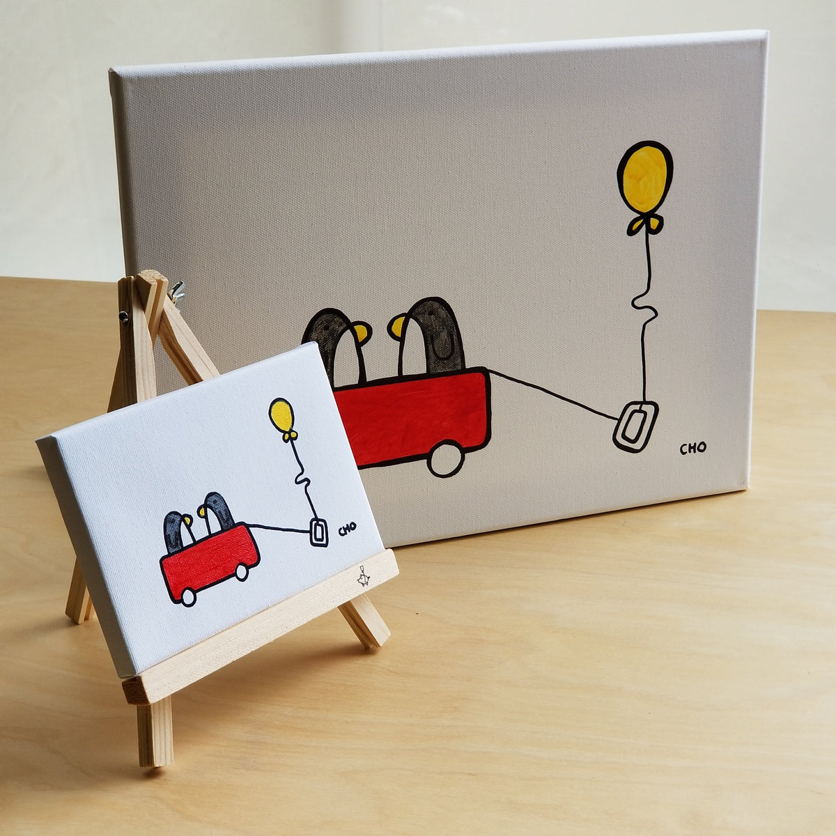 best friends | BFF penguins red wagon | 12x16