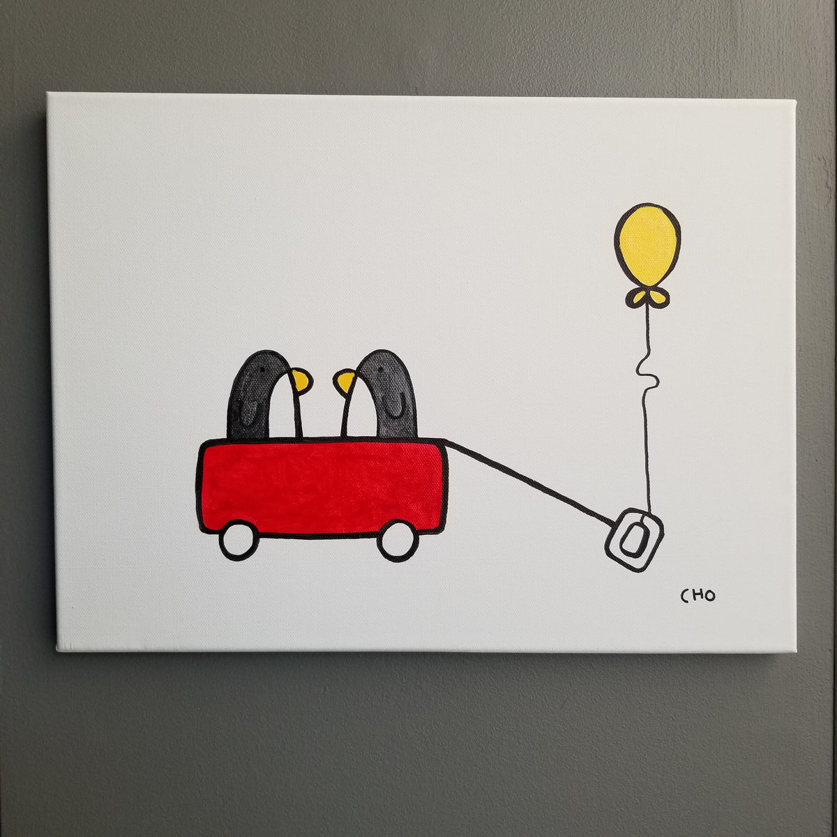 best friends | BFF penguins red wagon | 12x16