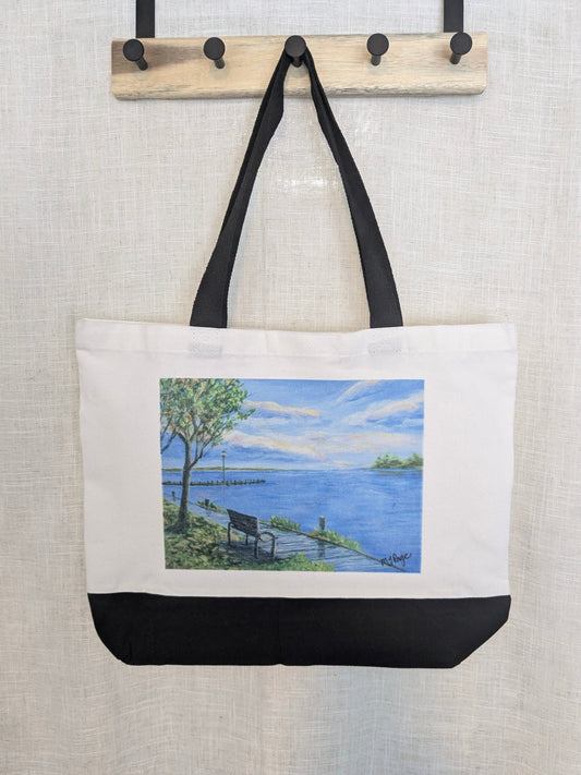 "Changing Seasons on the Waterfront" Fashion Hand Bag, Large,  18 x 15"