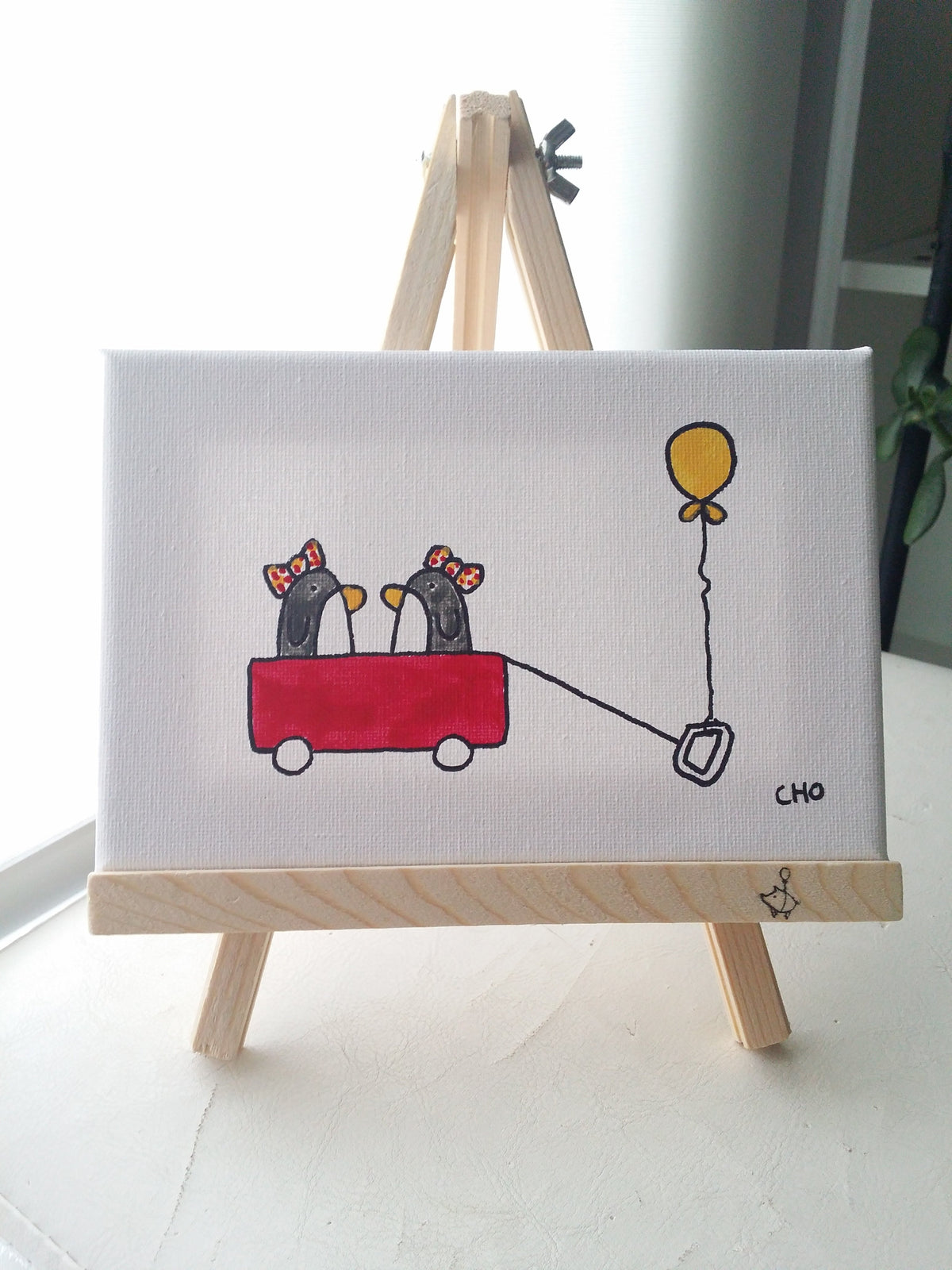 best friends | BFF penguins red wagon | 12x16
