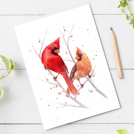 "What a Pair" cardinal 4.25x5.5" Blank Greeting Card with Envelope