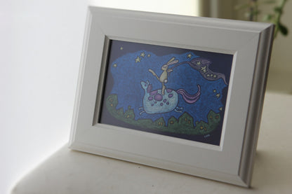 catching dreams | flying horse & bunny | canvas print | framed 4x6 print