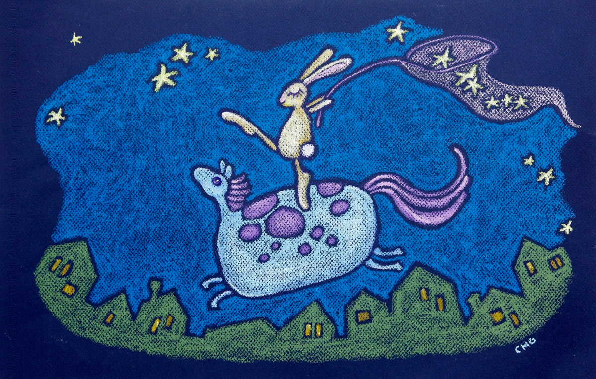 catching dreams | flying horse & bunny | canvas print | framed 4x6 print