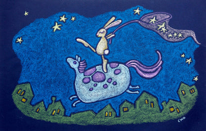 catching dreams | flying horse & bunny | canvas print | framed 4x6 print