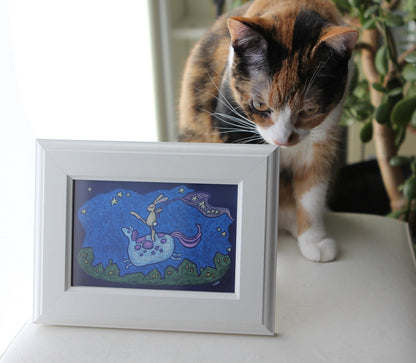 catching dreams | flying horse & bunny | canvas print | framed 4x6 print