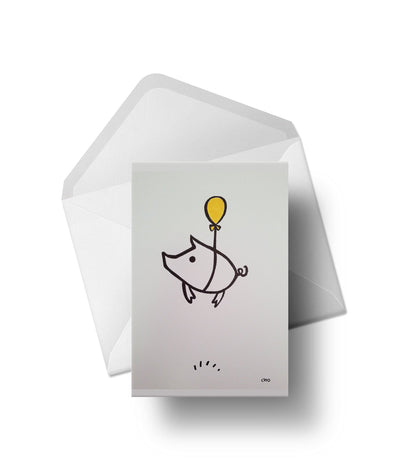flying piggie | pigs balloons | when pigs fly | Greeting Card