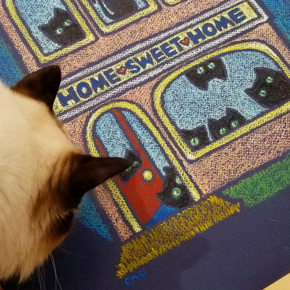 home sweet home | cat house | oil pastel illustration