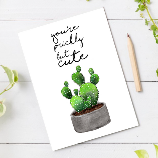 You're Prickly But Cute Cactus 4.25x5.5" Blank Greeting Card with Envelope