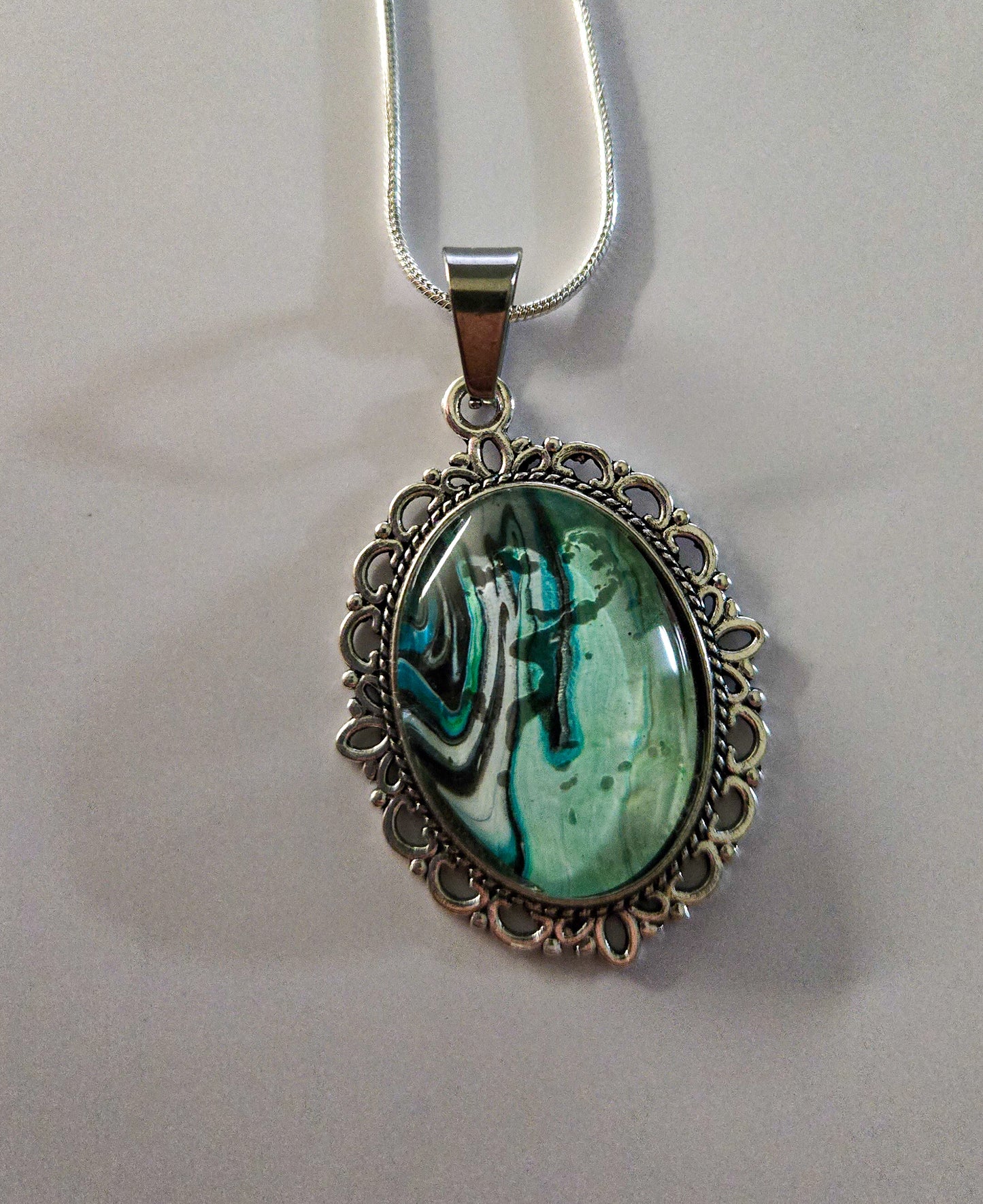 18 inch silver plated necklace acrylic pour