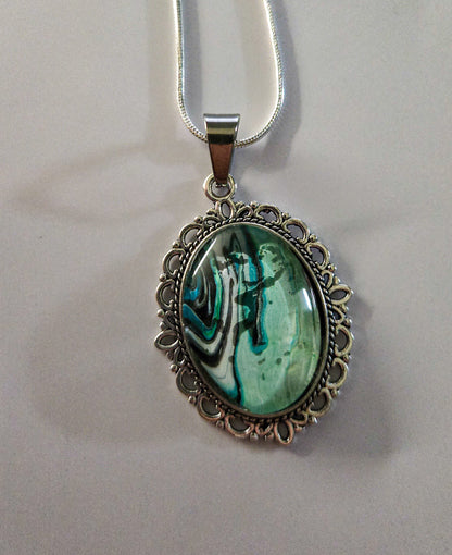 18 inch silver plated necklace acrylic pour