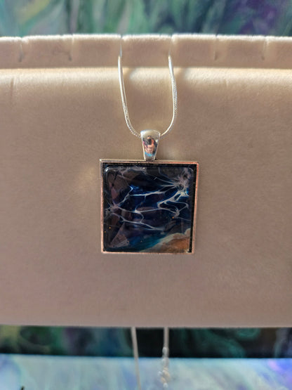 18 inch silver plated necklace acrylic pour