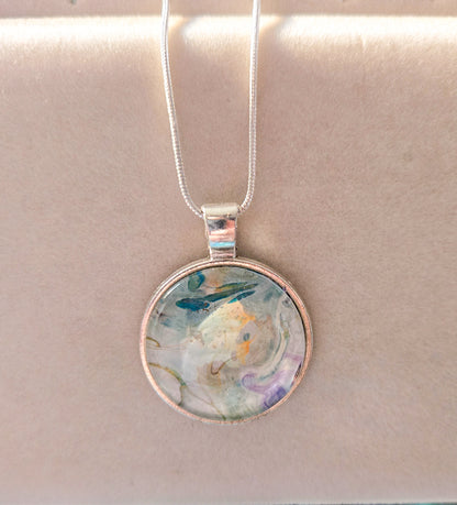 18 inch silver plated necklace acrylic pour
