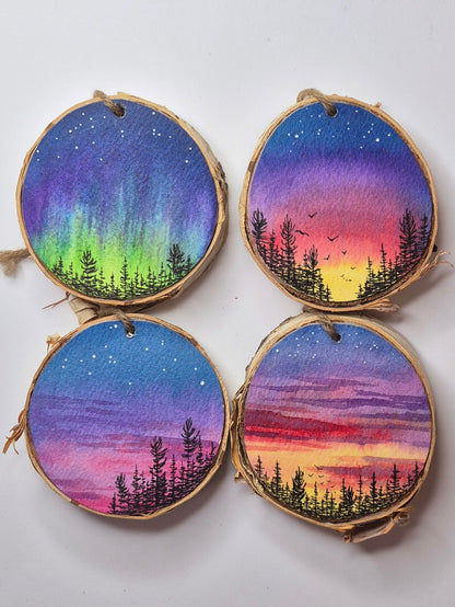 Hand Painted Wood Slice Ornaments - Small
