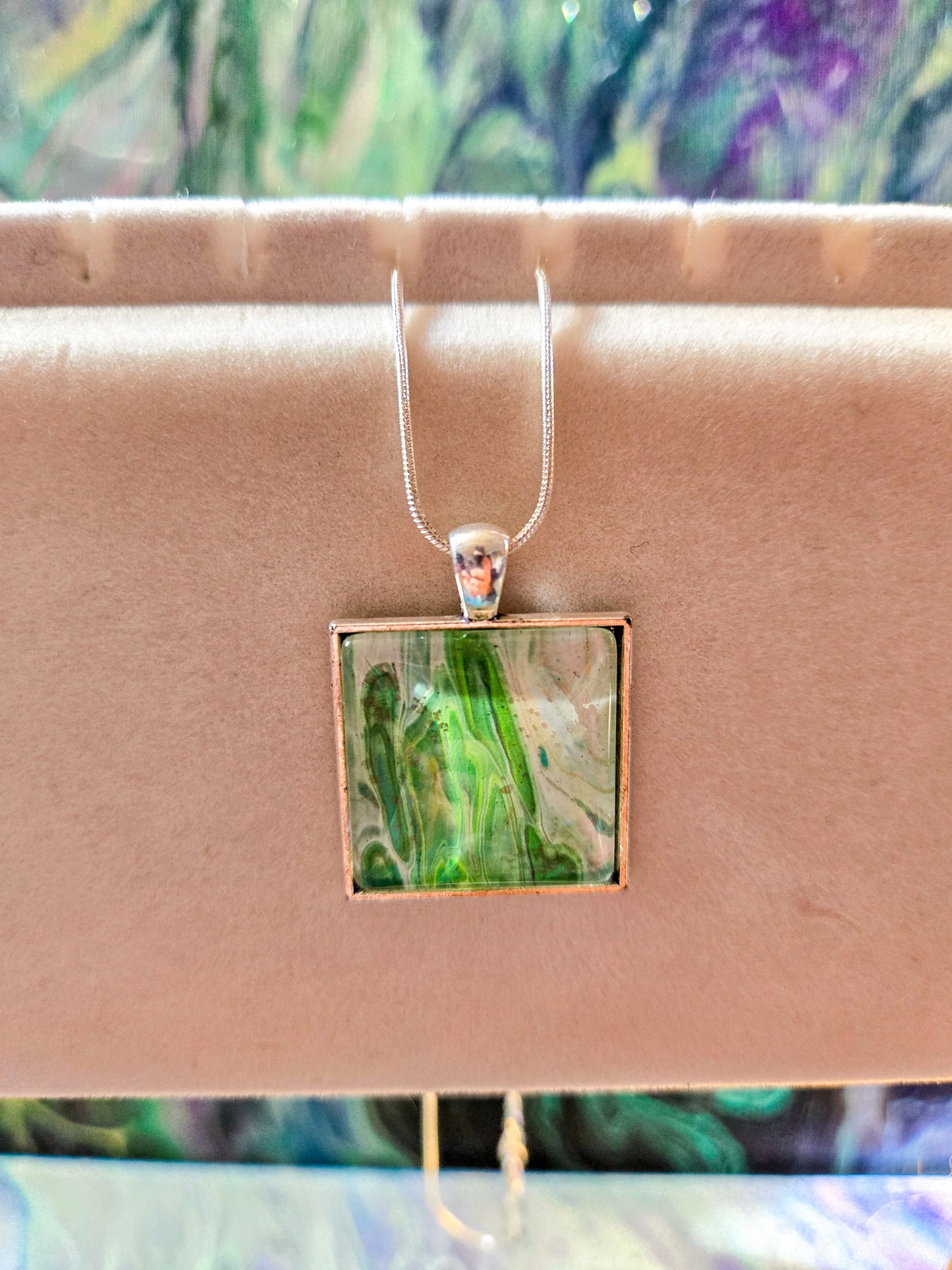 18 inch silver plated necklace acrylic pour
