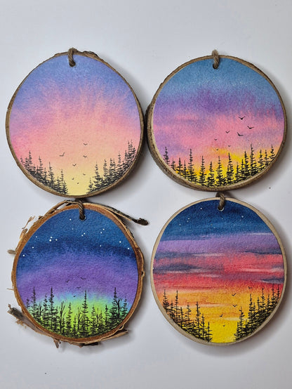 Hand Painted Wood Slice Ornaments - Medium